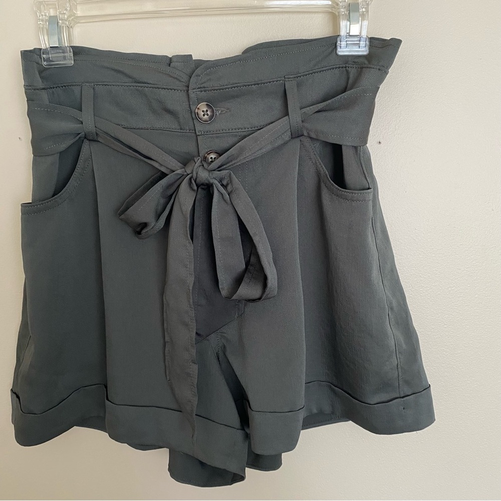 Express Sage Green High Waist Paperbag Shorts